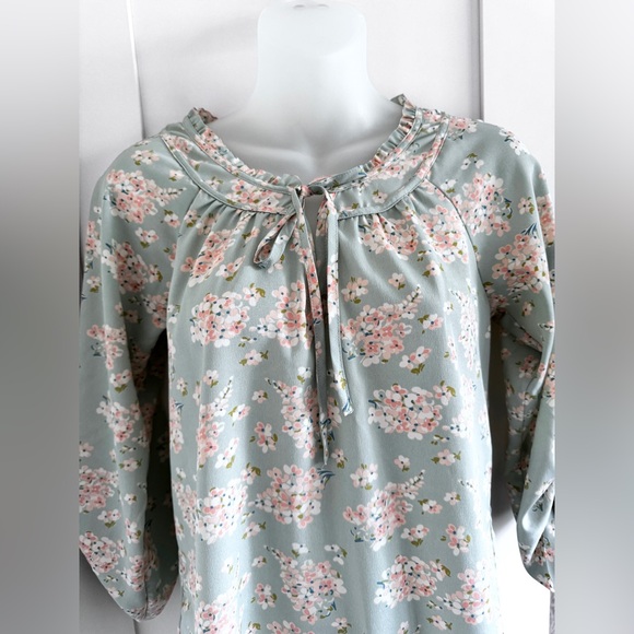 LC LAUREN CONRAD Boho Floral Blouse Seafoam Green & Peach Pink XS - Picture 3 of 8